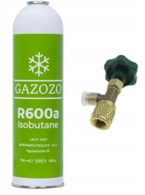 Czynnik chłodniczy gaz IZOBUTAN R600a 420g 750ml + ZAWÓR Zestaw