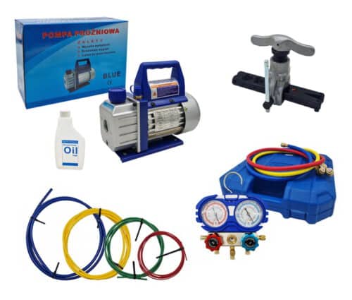 Zestaw do klimatyzacji Pompa próżniowa VP115 Manometry + przewody + Kielicharka + Pręty